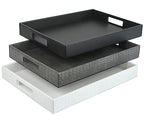 HofferRuffer Rectangle Serving Tray with Hole Handles for Coffee Table, Breakfast, Tea, Food, Butler - Countertop, Kitchen, Vanity Serve Tray, 16.2 x 12.2 x 2 inches, Faux Leather Tray (Black) - color: Black, size: 16.2" x 12.2" x 2"
