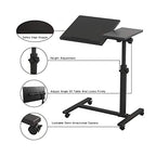 TigerDad Overbed Bedside Desk Mobile Rolling Laptop Stand Tilting Overbed Table with Wheels Height Adjustable Tray Table for Laptop Bed Sofa Side Table (Black) - color: Black