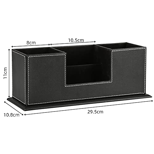 KINGFOM Office Supplies Desk Organizer PU Leather Storage Box 4 Divided Compartments for Pen Business Card Remote Control Mobile Phone Cosmetics Collection Holder (Black) - color: Black-L