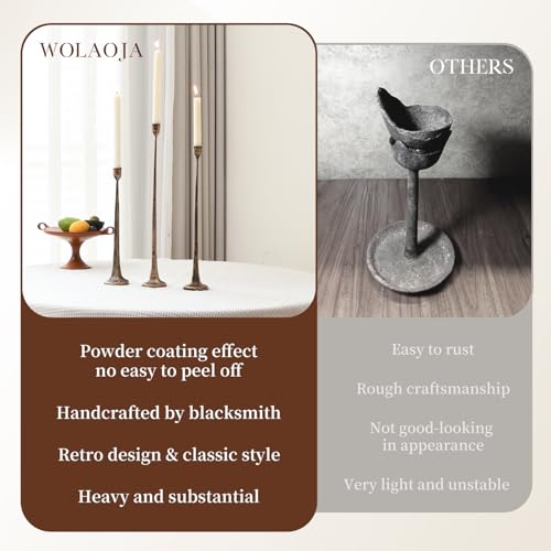 Iron Antique Gold Candlestick Holders, Set of 3 Candle Stick Holders,Fits 3/4 inch Thick Candle&Led Candles, Vintage Modern Decorative Centerpiece for Dining Table Centerpiece, Wedding, Party Decor - color: Antique Gold-straight, size: 14.4”,17.1”,19.7”