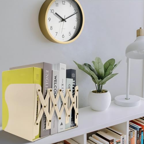 Adjustable Bookends Non Skid Decorative Bookends,Metal Bookend for Heavy Books,Bookshelf Organizer Holder for Books and Magazines for Desk(Beige) - color: Beige