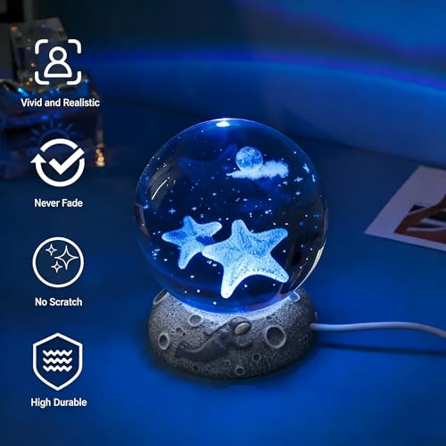 3D Crystal Ball Figurine, 2.4inch Oceans Glass Ball Gifts for Women, Sculpture Display Paperweight Keepsakes for Marine Organism Lover Desk Home Decor (Starfish) - color: Starfish
