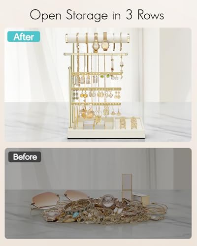 VLANDO Jewelry Stand Organizer with Ring Holder, Mothers Day Mom Gifts, Jewelry Holder Organizer with Tray, Necklace Holder Bracket Holder Earring Holder - Cloud White - color: Cloud White