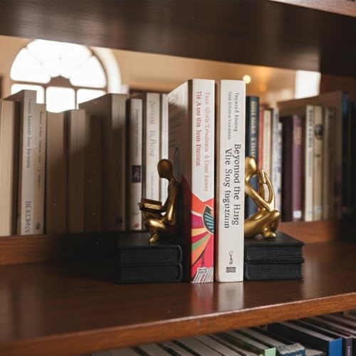 Abstract Resin Reader Bookends Set of 2,Modern Decorative Book Ends for Shelves,Unique Book Shelf Accents & Coffee Table Decor,Reading Bookend Statue for Home Office Library (B&G, Thinker Bookends) - color: B&g