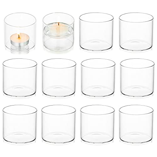 Romadedi Clear Tealight Candle Holder - Glass Votive Table Bulk Small Wedding Decor Centerpiece Floating Tea Lights for Christmas Party Birthday Home Pack of 12 - size: 2x2.2inch