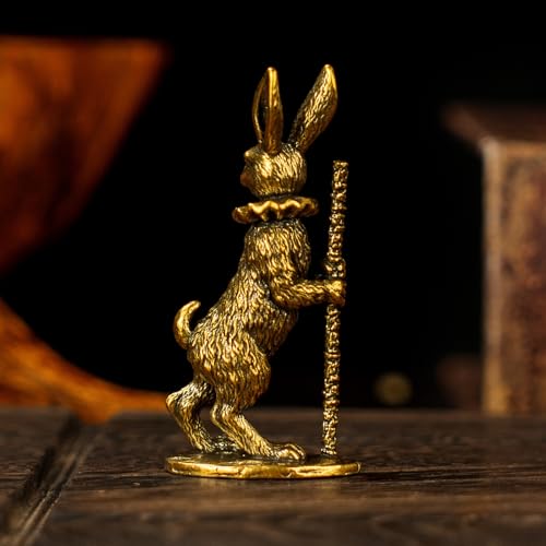 CHOVY Solid Brass Standing Rabbit Statue - Handmade Vintage Collectible Figurine, Mid-Century Modern Desk Sculpture for Office & Home, Luxury Oddity & Curio Cabinet Art Piece - color: Elegant Rabbit