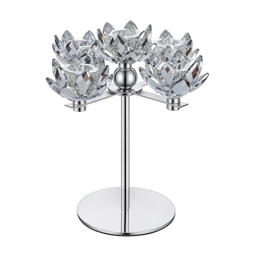 Crystal Candle Holders Lotus Candelabras Silver Arch Candlestick, Centerpiece Table, Home Hecor for Wedding, Dinning Room, Coffee Table, Kitchen, Living Room, Entryway (5 Arms, Taper Candle) - color: Silver, size: 5-Arm