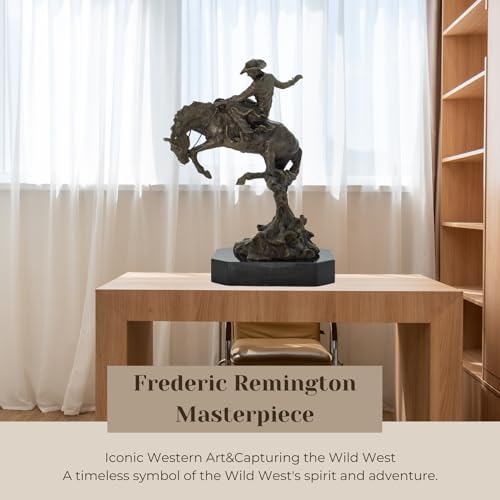 Bronze The Bronco Buster Sculpture by Frederic Remington - Classic Western Cowboy Taming Wild Horse Bronze Statue, Perfect for Art Collectors and Home Decor Labor Day Gifts (Square Base) - color: 1-square Base