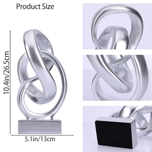 DOVDOV Abstract Silver Knot Sculpture, Geometric Decorative Statue, Silver Accent Piece for Living Room Coffee Table or Bookshelf Surface, Office TV Cabinet or entryway Console Table Decoration. - color: Silver