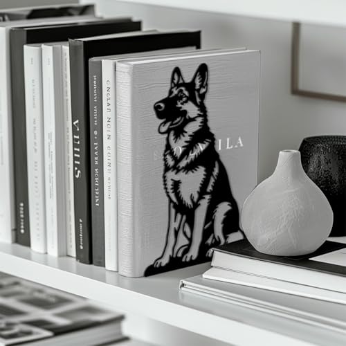 Peacoblue Metal Bookends for Shelves, Modern Decorative Heavy Duty Study Book Ends Stoppers for Office, Desk, Shelf, Room 5.3"x4.3"x7.9" Cast Iron Simple Tall Bookends 1 Pair (German Shepherd) - style: German Shepherd