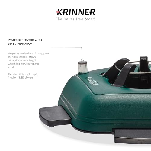 Krinner Christmas Tree Genie Large - Green Tree Stand - Original Single Cable Operation, Holds up to 8 ft Live Trees - Foot Pedal Setup & Water Reservoir with Level Indicator - size: Large Standard