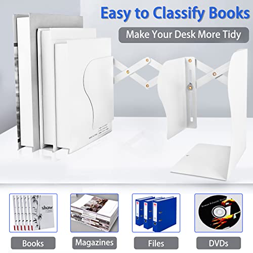 2PCS Carooyac Heavy Duty Bookends to Hold Books - Adjustable Metal Bookends for Shelves - White Book Holders - Extends up to 19 - color: White, size: 2PCS