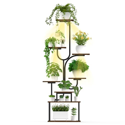 Indoor Plant Stand with Grow Light, 8-Tier U-Shaped Space-Saving Corner Plant Stand, Multi-Size Metal Plant Rack for Home and Balcony Decor