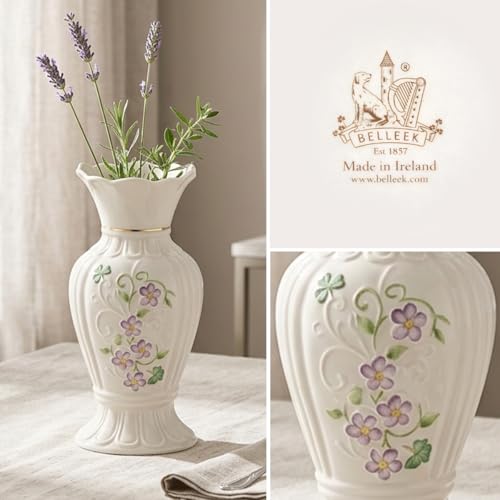Belleek Irish Flax Vase - White Flower Vase Handcrafted Fine Parian China Irish Decor, 3.5" W x 7" H - size: 7-Inch