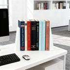 Modern White Wood Bookends - Decorative Book Stoppers for Bookshelves, Office & Home Decor - Sturdy Wooden Book Organizer (Set of 2)