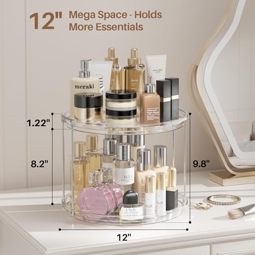 LAMU 12in 2 Tier Lazy Susan Organizer Large Lazy Susan Turntable Rotating Spice Rack Organization for Cabinet, Kitchen, Pantry, Countertop, Bathroom, Vanity, Medicine Cabinet Organizer, Clear - color: Clear, size: 12in 1 Pack