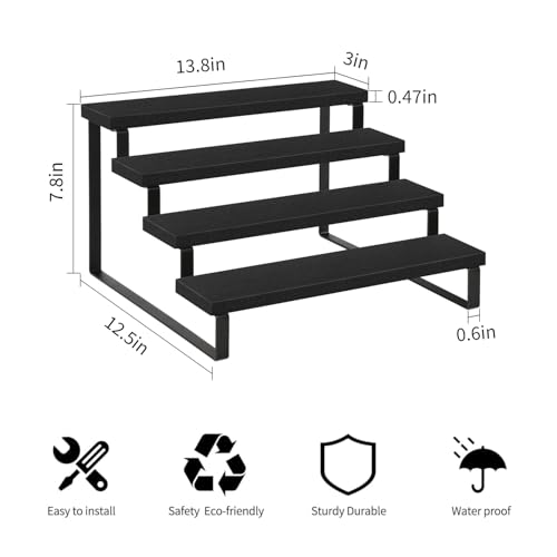 YINMIT Wooden Display Riser Stand, Tiered Perfume and Cologne Organizer Stand, 4 Tier Spice Rack Organizer, Rustic Display Shelf for Candles (4 Tier,2Pack,Black) - color: 4 Tier,2Pack,Black