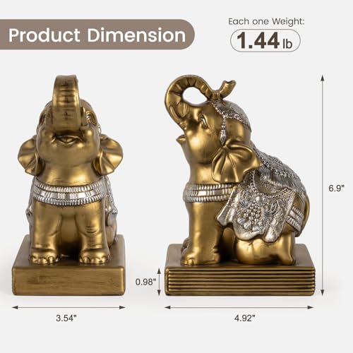 Elephant Book Ends for Shelves, Vintage Decorative Bookends, Book Holders with Anti-Slip Pad for Book Lovers Heavy Book Stopper for Home Office Decor (Gold) - color: Gold