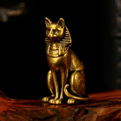 100% Solid Brass Egyptian Pharaoh Cat Statue - Retro Decorative Sculpture Sitting Pose with Regal Details Collectible Figurines for Desk Home Decor Office Ornament Oddities and Curiosities Art Piece - color: Egyptian Pharaoh Cat