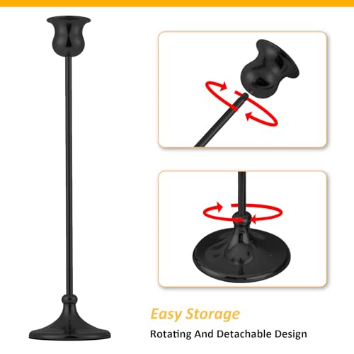 Taper Candle Holder Tall Vintage Metal Candlestick Holders Candle Stick Candelabra for Halloween Thanksgiving Christmas Holiday Wedding (Matt Black, 2 Sets (6 pcs)) - color: Matt Black, size: 2 sets (6 pcs)
