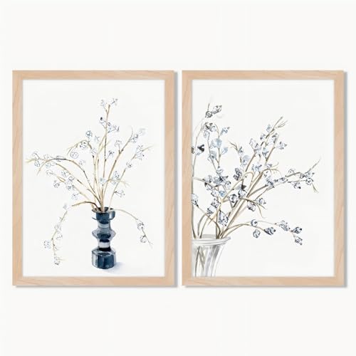 Framed Watercolor Floral Wall Art Canvas Print – Minimalist Flower Painting with Solid Wood Frame & Acrylic Cover, Neutral Botanical Picture for Living Room Bedroom Modern Home Decor 8x10IN - color: Eucalyptus fruit, size: 10"L x 8"W