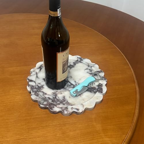 11" Round Marble Tray with Scalloped Edge, Calacatta Viola Marble Decorative Tray for Coffee Table - color: Calacatta Viola