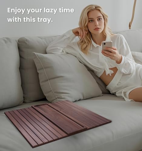 Sofa Arm Tray,Walnut Wood Folding Couch Arm Trays,Sofa Armrest Tray with Anti-Slip Pad for Drinks,Snacks,Phone,Remote Control