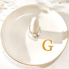 Ceramic Initials Jewelry Tray Ring Dish With Personalized G-Monogrammed Engagement Wedding Gifts, for Birthday Mother's Day for Women, Ceramic White 4.7" x2.4" - style: G