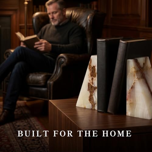 Bey-Berk White Triangular Onyx Marble Bookends - Heavy-Duty Wedge Design, Modern Office and Bookshelf Organizer - color: White