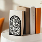 Book Ends Black Metal Bookends for Shelves Decor Rose Heavy Duty Bookends for Book Supports Unique Book Stopper for Office Book Holder Shelf Accessories 7x4.7x3.5 inch 1 Pairs/2 Pcs - style: Rose