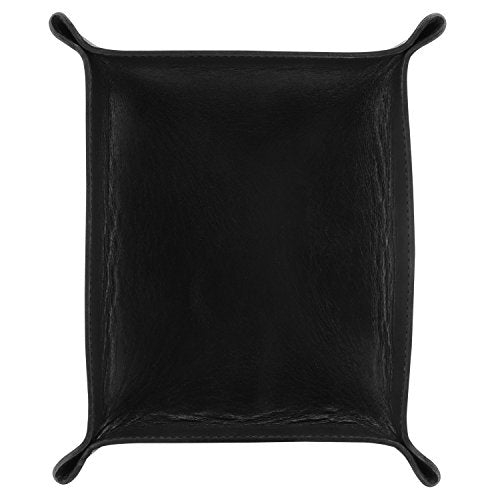 Londo Genuine Leather Tray Organizer - Practical Lightweight Water Resistant Computer Table Desk Storage Box for Wallets, Watches, Keys, Coins, Cell Phones and Office Equipment - color: Black
