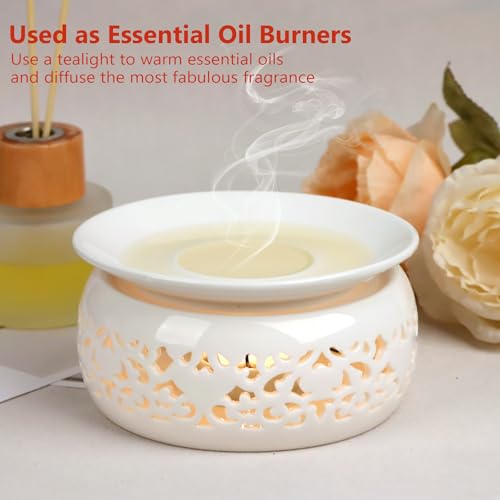 KAYCROWN Teapot Warmer, Ceramic Tea Warmer with Tealight Holder, Teapot Heater for Heating Tea, Coffee, Milk, Tea Light Warmer (White)