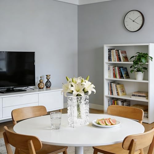 Crystal Flower Vase with Glacial Texture,Heavy Duty Large Clear Vase for Dining Table Kitchen Office Home Shelf Display Wedding Living Room Centerpieces - color: M-cv267-s