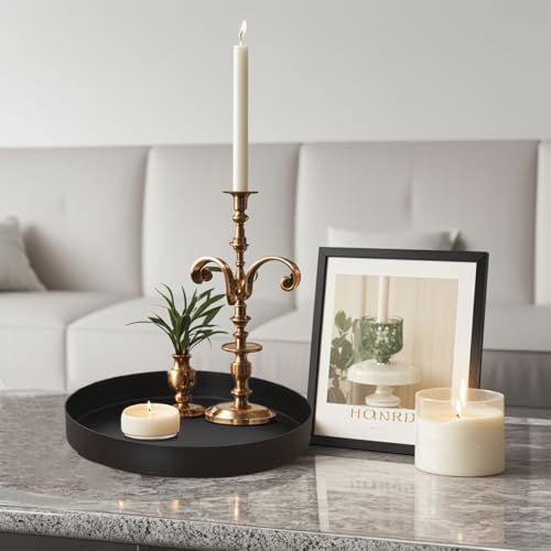 2 Pack Black Metal Round Tray, Candle Holder Tray, Decorative Serving Tray, Coffee Table Trays for Modern Farmhouse Home Decorations (7.8") - color: Black 7.8" 2 Pack