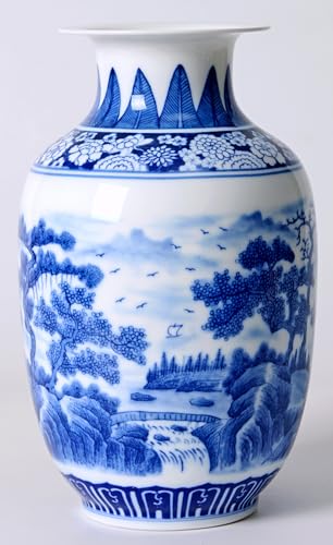 Blue and White Vintage Vase Chinoiserie Farmhouse Decorative Vases Flower Terracotta pots for Tableshelf Bookshelf Bathroom Living Room Kitchen 9.4 inch - size: 4"X9.4"