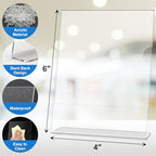 10 Pack Acrylic Sign Holder 4 x 6, L-Shape Clear Plastic Display Stand for Tabletop, Acrylic Stands for Flyers, Table Paper Holder, Vertical Sign Holder 4x6 for Restaurants, Office and School (Slant 10 Pack 4x6) - size: Slant 10 Pack 4x6