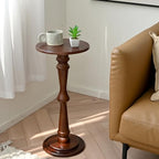 SwallowLiving Small Drink Table, Brown Wooden Round Side Table, Narrow Modern End Table with Pedestal Stand for Small Spaces, Beside Sofa Couch & Office, Tall Plant Display Stand, 12" W x 25" H - color: Brown Hourglass