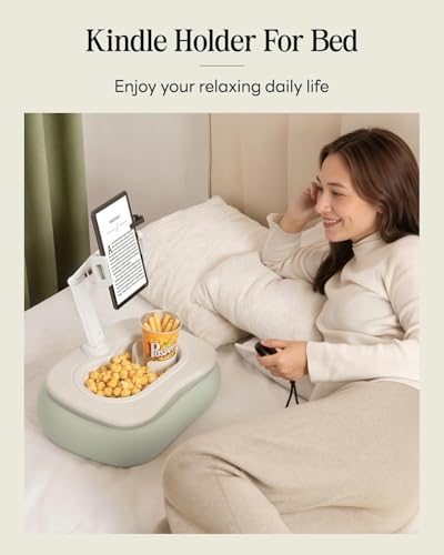 SAIJI Tablet Pillow Stand for Bed, Stable iPad Holder with Food-Grade Snack Bowl, Adjustable Kindle Pillow Stand for Reading, Suit for 4.7-15.6" Kindle,iPad,iPhone,Tablet,Green - color: Green