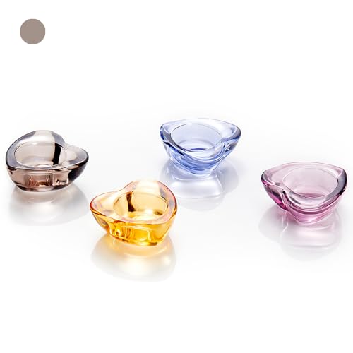 Grey Tealight Candle Holders - Set of 12, Heart-Shaped Chunky Glass Candle Holder, 2.9" Diameter - CH02 - Tea Grey - color: Tea Grey