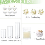 Set of 3 Glass Cylinder Vases for Centerpieces with 2 Pack Vase Filler 3 Pearl String 6 White Floating Candles for Centerpieces, Table Center Pieces for Wedding Party Home Decor 5, 6, 8 Inch - style: 3 Set(5,6,8Inch)