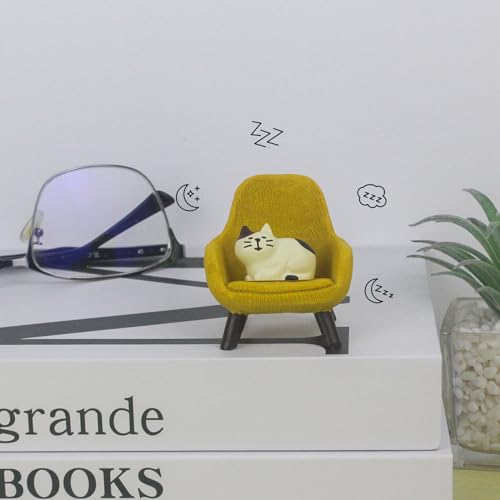 Refintural Miniature Cat Figurines with Small Sofa - Resin Mini Cat Figures, Kitten Miniature Desk Accessories - Perfect Cute Cat Gift for Cat Lovers(Yellow Sofa) - color: 03-yellow