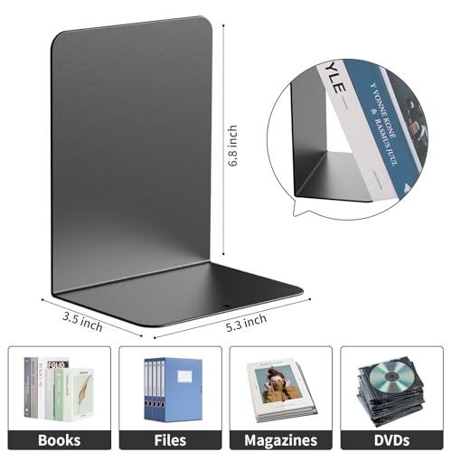 Book Ends, 8 Pieces Metal Bookend for Shelves, Bookends for Heavy Books, Book Holders for Shelves, Desk Organizers, Book Dividers for Office, School, Bookstore, Home - color: A-black-frosted Surface, size: 8 Pieces