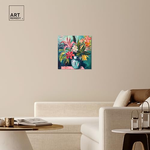 Art Remedy Vase Of Tropical Flowers Gallery Wrapped Flowers In Vase Paintings, 24" x 24", Gallery Wrapped - color: Gallery Wrapped, size: 24"L x 24"W