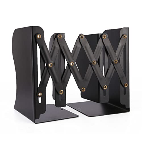 Adjustable Metal Bookends Heavy Duty for Shelves, 2 Dividers, Anti-Slip Design Expandable Book Ends for Desk, Office(Black, 19 inches Max) - color: Black