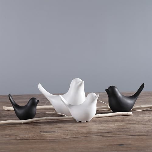 2 Pieces Decor Ceramic Bird Figurines Small Bird Statues Home Decor Modern Style Figurine Decor for Living Room,Bedroom,Desk,Bookshelf,Shelf,Coffee Table, Fireplace Mantel (Black) - color: Black