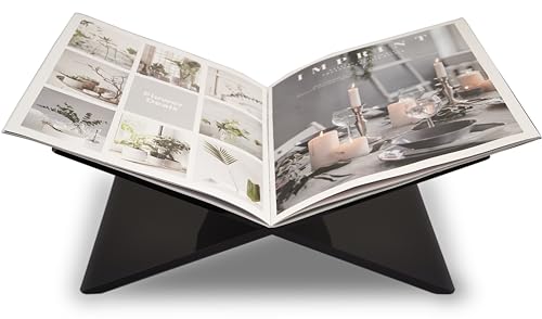Honygebia Black Acrylic Book Stands - Cross Frame Acrylic Book Holder, Open Bookstand for Display and Reading, Suitable for Art, Bible, Cookbook, Easel, Magazine, Textbooks 12.5" x 9.5" x 5.5" - color: Black