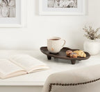 Kate and Laurel Alessia Modern Decorative Scalloped Oval Footed Metal Tray; 14 x 8; Bronze; Transitional Food-Safe Cast Aluminum Pedestal Tray with Rough Texture and Deckled Edge - color: Bronze