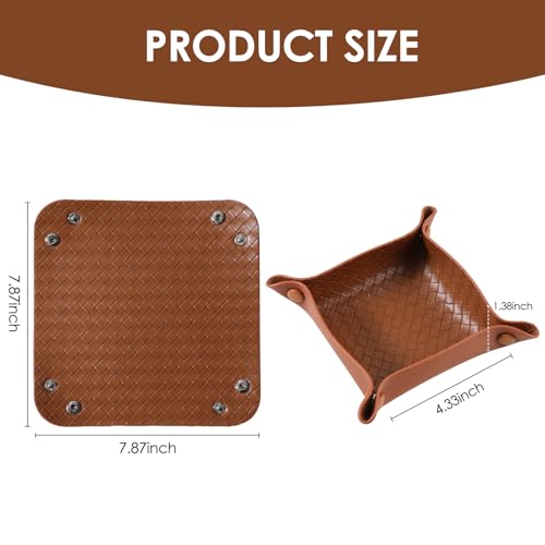 KINIVA PU Leather Jewelry Valet Tray for Men Women,Small Key Bowl for Entryway Table,Portable Travel Catchall Dice Tray (Square-Brown-2pcs) - style: Square-Brown-2pcs