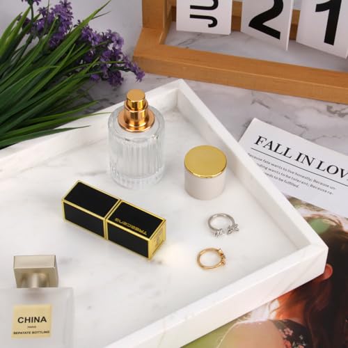 Marble Bathroom Vanity Tray, Natural Luxury Vanity Home Kitchen Bathroom Table Tray, Stone Decorative Countertop Dresser Trays for Key Coffee Perfume Jewelry Makeup (Jazz White, 12"x 8" x1.2") - color: Jazz White, size: 12" x 8" x 1.2"