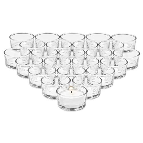 Juvale Glass Votive Candle Holders - Fits Standard Tealight Candles - Short Tealight Holders - Pack of 24, 1.9 in Dia x 1.0 in H